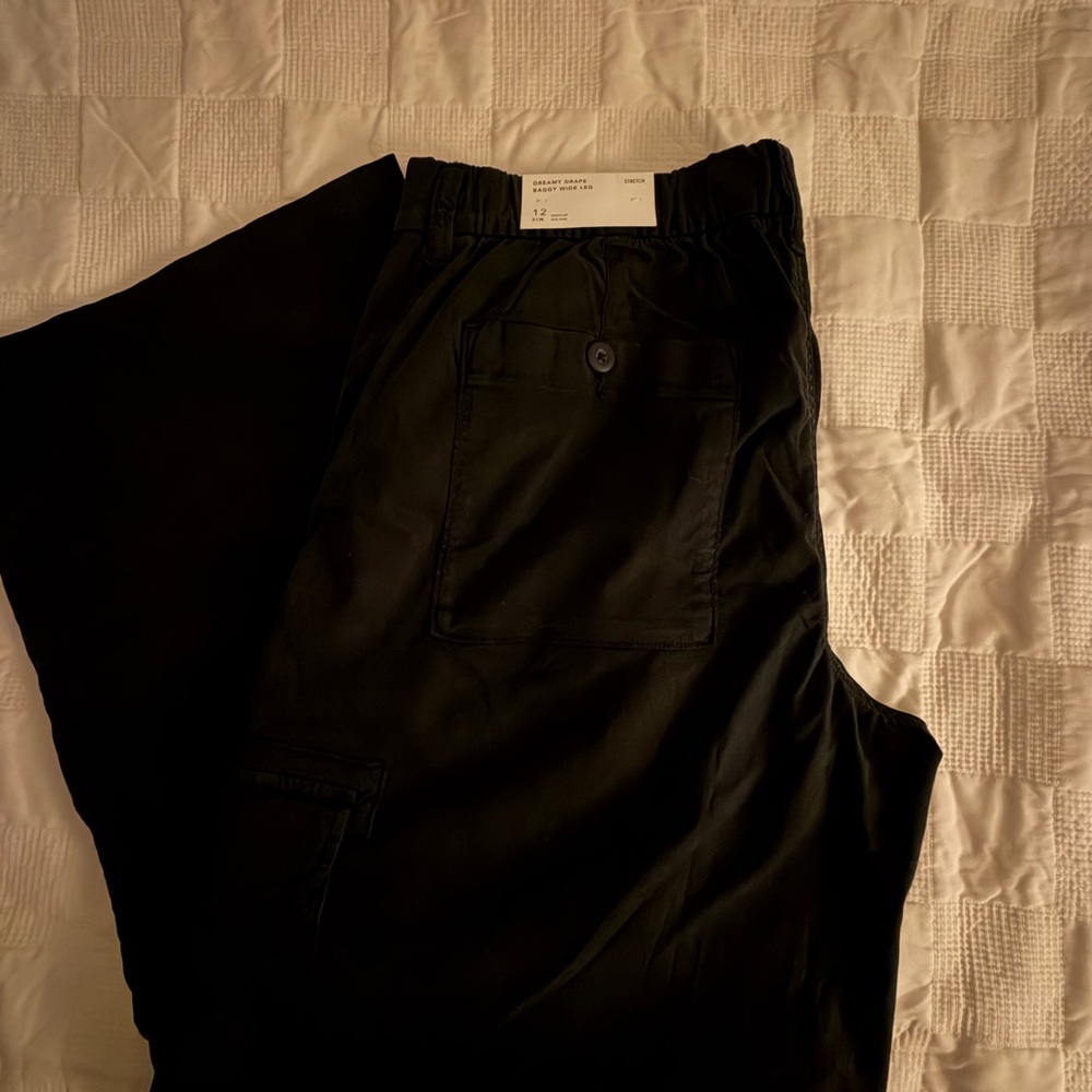 American Eagle Outfitters Dreamy Drape Baggy Black Wide Leg Pants Size 12
